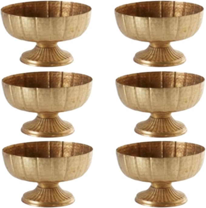 6 Pcs Distressed Gold Metal Compote Bowl Compote Vase Centerpieces for Table Pedestal Vase for Wedding Birthday Party Anniversary Indoor Outdoor Activity, 8 Diameter (Distressed Gold)