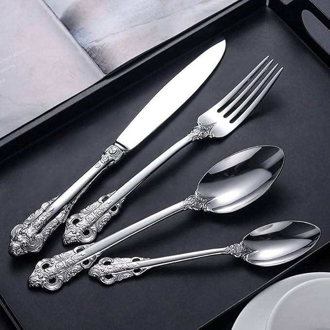 Silverware Set for 12 Durable 18/10 Stainless Steel Flatware Set Palace Style Modern Cutlery Utensils Set 48 Piece Include Knives Forks and Spoons Tableware Set for Home Kitchen Restaurant