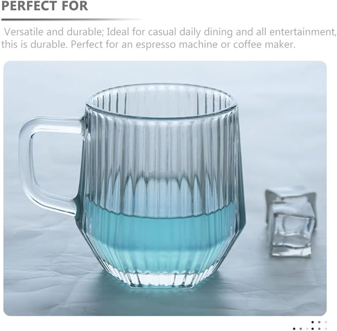 6pcs Ribbed Glass Mugs with Handles, Sturdy Household Water Cups for Coffee, Tea, Beer, and Juice, Creative Reusable Glassware Set for Office and Home Use