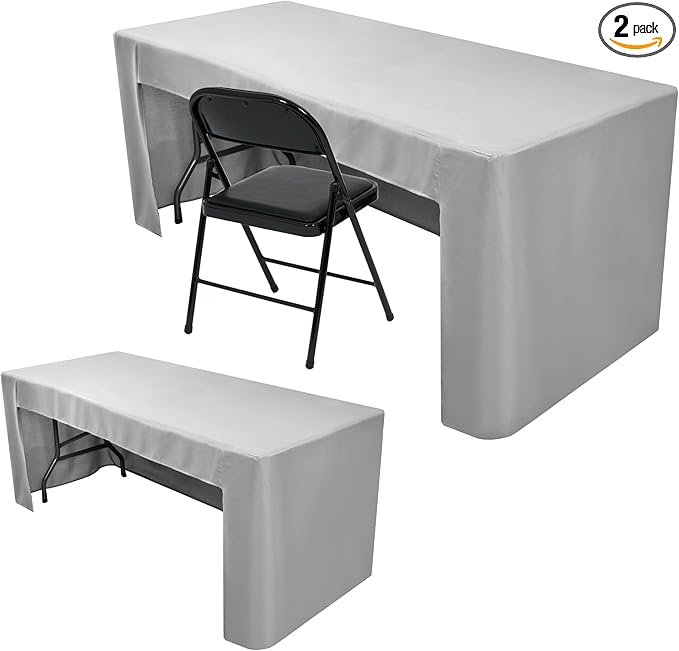 Nasitos 2 Pack Silver Fitted Table Covers for 8 Foot Tables-Open Back Folding Table Cover Washable Table Cloth for Rectangular Table, Parties, Wedding, Banquet, Jewelry Shows, Craft Fair, Cocktails