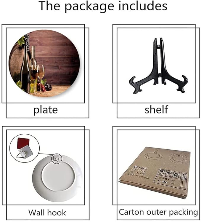 Ceramic Display Plate, Wine Ceramic Hanging Decorative Plate, Still Life of Wine with Wooden Keg Rustic, 6 Inch, Living Room Kitchen Decoration Household, Brown Green Light Brown