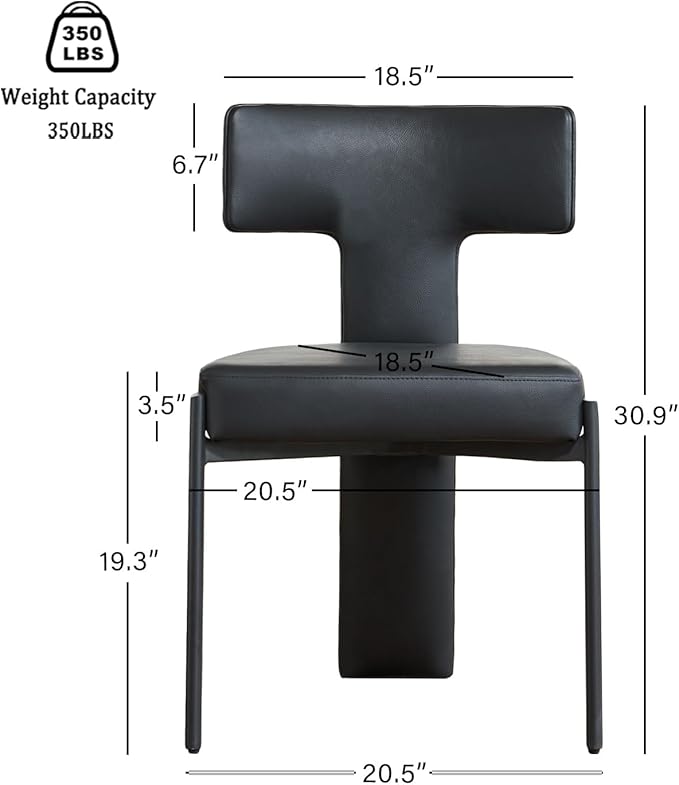 Black Dining Chairs Set of 2,Faux Leather Dining Chairs with Soft Cushion,Comfortable Upholstered Armless Dining Room Chairs with Curved Plywood Back