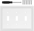White Decorative Triple Toggle Light Switch Covers Wall Plate, Natural Material Switch Plate Covers - Modern Style (3 Gang Toggle 1 Pack)