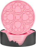 Pink Silicone Coasters Set of 6 with Holder, 4 Inches Coaster for Bar, Drinks, Beer, Coffee - Non Slip Decorative Cup Mat for Tabletop, Desk Decor - Dishwasher Safe