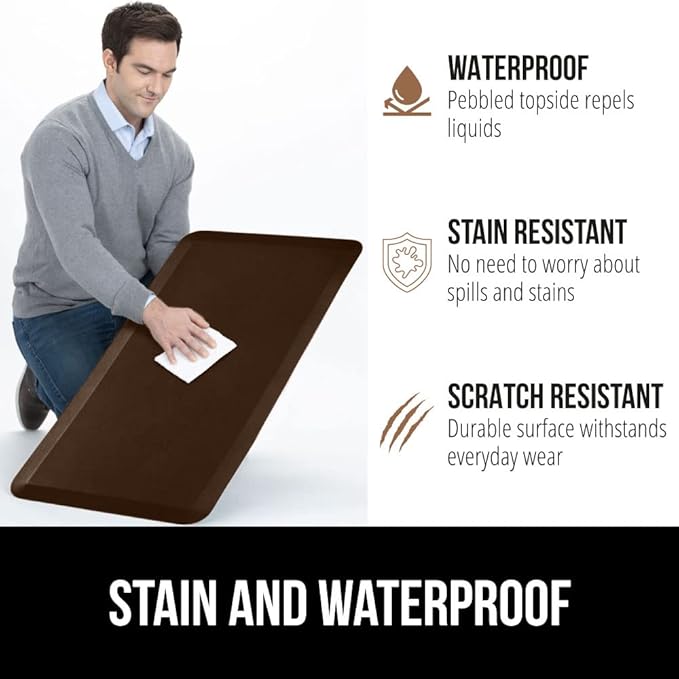 GORILLA GRIP Comfortable Cushioned Kitchen Mats for Floor, 70x24, Waterproof and Stain Resistant Soft Top, 3/4 Inch Thick Ergonomic Standing Desk Anti Fatigue Mat, Foam Supports Ankles and Feet, Brown