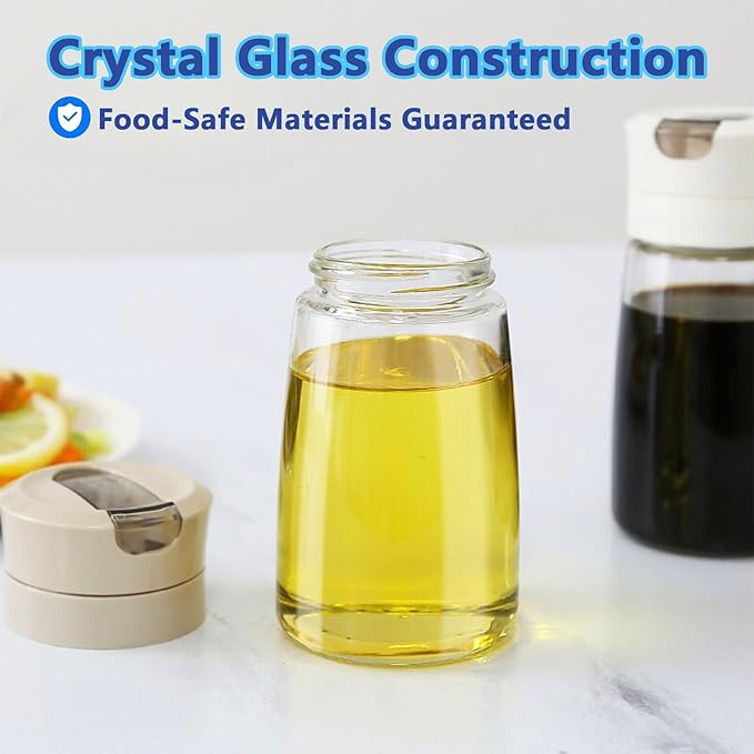 Simple Style Leak-Proof Glass Cruet Bottle 420ml, Oil & Vinegar Dispenser with Sealed Pour Spout, Wide Mouth, Easy to Clean, Kitchen & Dining Essential