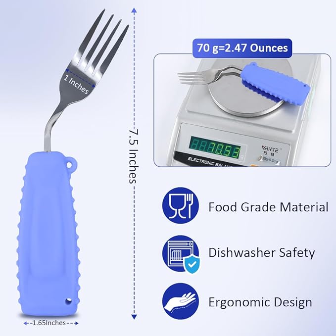 Adaptive Weighted Silverware Utensils Angled Fork for Hand Tremors Parkinsons,Weighted Utensils with Non-Slip Easy Grip Handles for Independent Eating(Left Hand,Purple,Pack of 1)