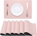 Faux Leather Placemats HeloHo Pink and Grey Table Place Mats Set of 6 Waterproof Oilproof Heat Stain Resistant Washable Wipeable Placemat for Kitchen Dining Table Decoration Indoor Outdoor