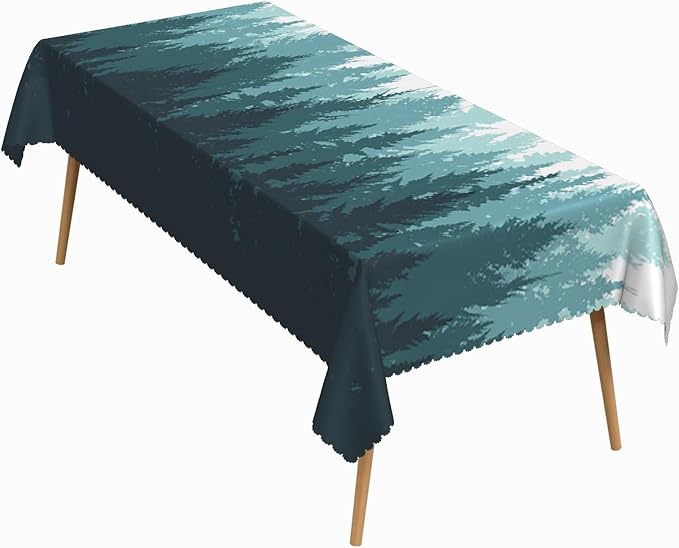 70x140 Inch Nature Rectangular Tablecloth Forest Silhouette Painting Table Cloth Waterproof Durable Table Cover for Picnic Indoor Gaming Room Decor