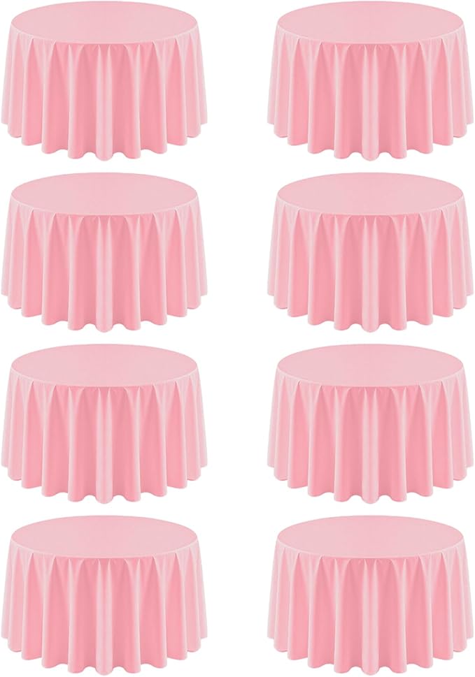 8 Pack Pink Round Tablecloth 90 Inch Valentine’s Day Table Cloth for Round Tables, Washable Polyester Fabric Stain and Wrinkle Resistant Decorative Table Cover for Wedding Party Dining Banquet