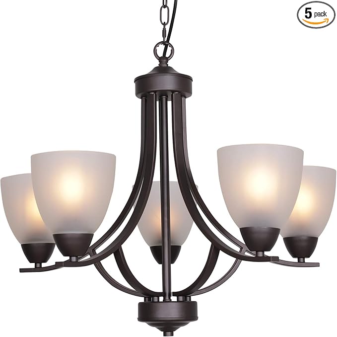 VINLUZ 5 Light Shaded Contemporary Chandeliers with Alabaster Glass Oil Rubbed Bronze Modern Light Fixtures Ceiling Hanging Rustic Pendant Lighting for Dining Room Foyer Bedroom Living Room