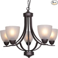VINLUZ 5 Light Shaded Contemporary Chandeliers with Alabaster Glass Oil Rubbed Bronze Modern Light Fixtures Ceiling Hanging Rustic Pendant Lighting for Dining Room Foyer Bedroom Living Room