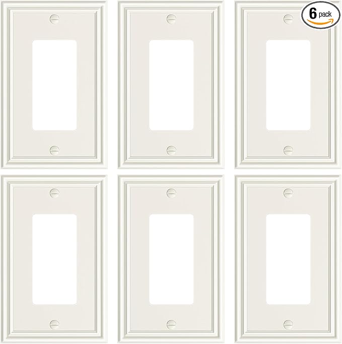 6-Pack Decorator Outlet Cover Plate, Light Almond Decorative Switch Plates and Outlet Covers, Durable Zinc Alloy Wall Plates for Electrical Outlets, Receptacle, GFCI Outlet, Dimmer Switch