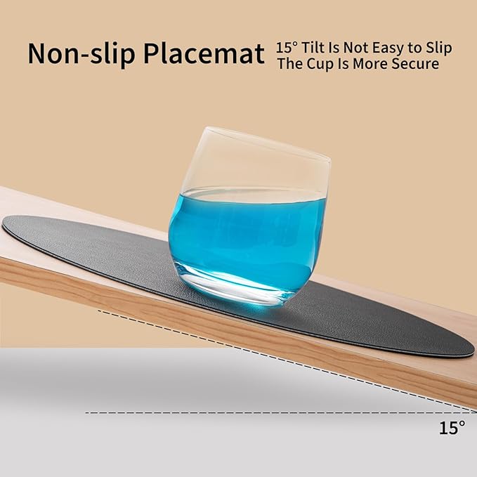 Myir JUN Round Placemats Set of 4 Faux Leather Place Mats and Coasters 15 inch Round Table Mats Dual Sided Non-Slip Stain Resistant Placemats (Gray & Black, Set of 4)