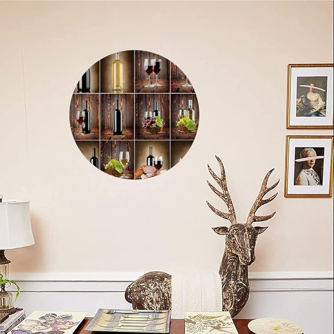 Ceramic Plates, Wine Decorative Ceramic Plates, Wine Themed Collage on Wooden Backdrop with Grapes and, 6 Inch, Household Plates Decorative, Brown Black Red