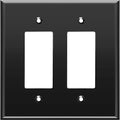 LIDER Double Decorator Wall Plate, Impact Resistant, Mirrored, Plexiglass Dual Outlet Cover or Light Switch Cover, Acrylic, Reflective Finish, Modern, Oversized 2-Gang 5.25" x 5.25", Black