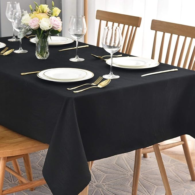 maxmill Square Tablecloth Swirl Design Spillproof Wrinkle Free Heavy Weight Soft Table Cloth Decorative Fabric Table Cover for Outdoor and Indoor Use Square 70 x 70 Inch Black
