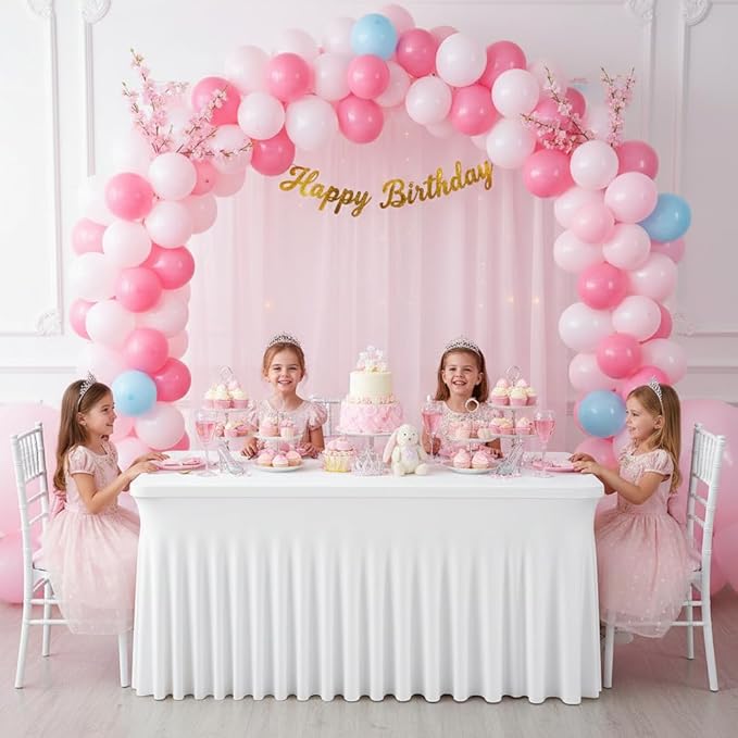 6FT White Rectangle Tablecloth with Elastic Table Skirt – Wrinkle-Free Spandex Stretch Fitted Table Cover for Wedding Birthday Party Banquet Buffet Restaurant Event