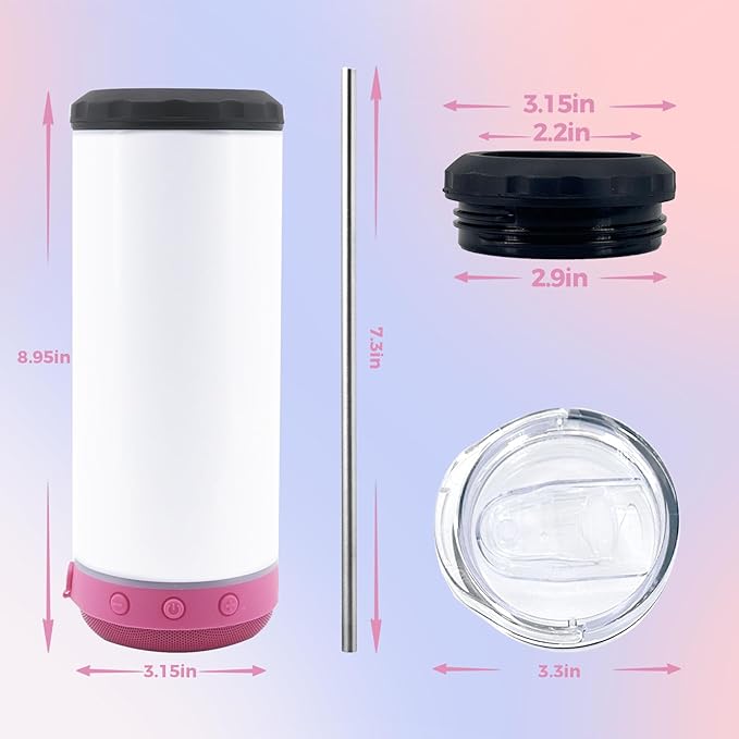 16oz 4pack Musical Speaker Insulated Mug, Straight Musical Mug with Straw, Lid, Reusable Travel Coffee Mug for Men and Women