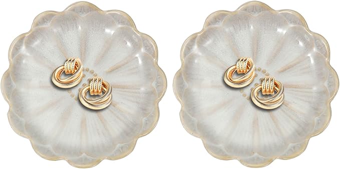 uxcell 2Pcs Ceramics Jewelry Plate, Sunflower Shape Key Holder Bowl for Entryway Table Decor Small Ring Tray Dish Gift for Women Girlfriend, White