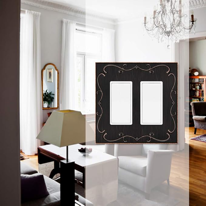 French Cabriole Decorative Wall Plate Switch Plate Outlet Cover (Double Decorator, Aged Bronze)