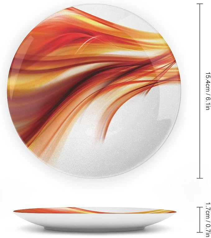 Ceramic Display Plate, Abstract Ceramic Hanging Decorative Plate, Modern Smooth Lines Blurred Smock Art, 6 Inch, Household Custom Ceramic Plate, Orange Red