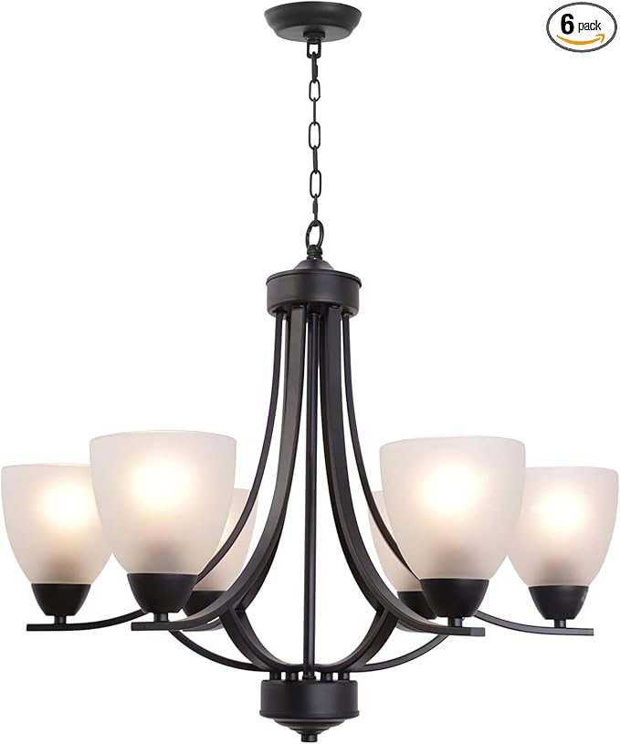 VINLUZ Contemporary Chandeliers 6 Light Black Modern Pendant Light Rustic Vintage Dining Room Lighting Fixtures Hanging, Flush Mount Ceiling Light for Bedroom Living Room