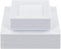 Goodluck 60 Pack Disposable Square Plastic Plates - Heavy Duty Dinner (9.5") & Dessert (6.5") Plates - Fancy for Wedding, Holiday, Birthday - White