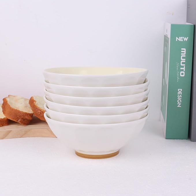 Large Pasta Bowls Set of 6, 29 oz Yellow Porcelain 7 inch, Microwave Oven Dishwasher Safe for Salad Soup