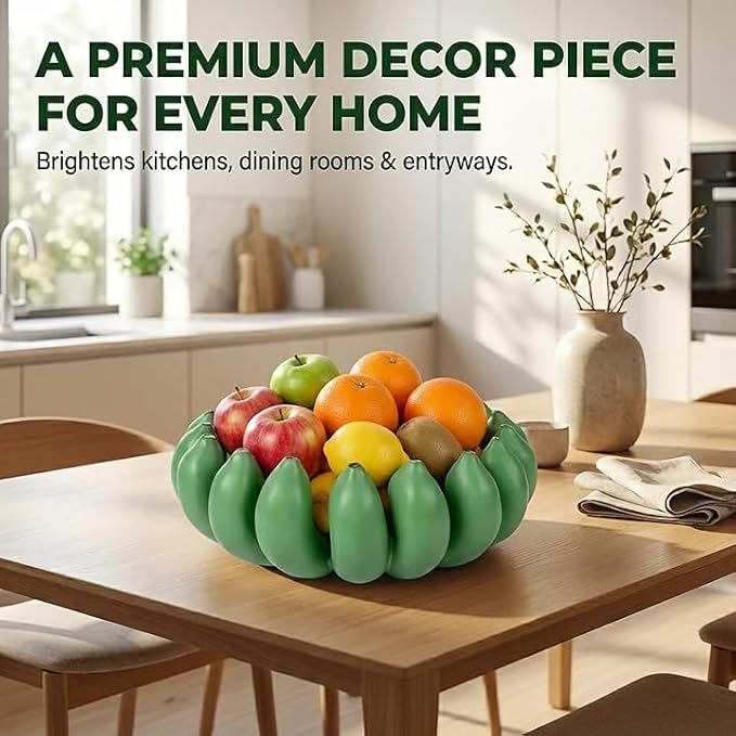 Banana fruit bowl holder 12 inch Large Basket fruit storage - Centerpiece for Kitchen,Dining Table & Entryway - Home Decor - functional fruit storage - Unique gifts ideas. (Green)