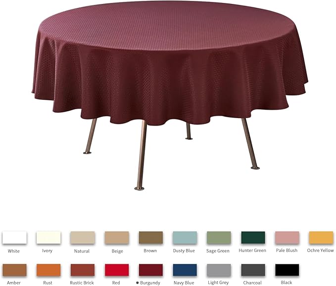 maxmill Round Weaved Texture Design Tablecloth Spill-Proof Wrinkle Free Soft Washable Table Cloth for Circular Table Cover, for Dining Room Buffet Banquet Parties Holiday Dinner, 70 Inch Burgundy