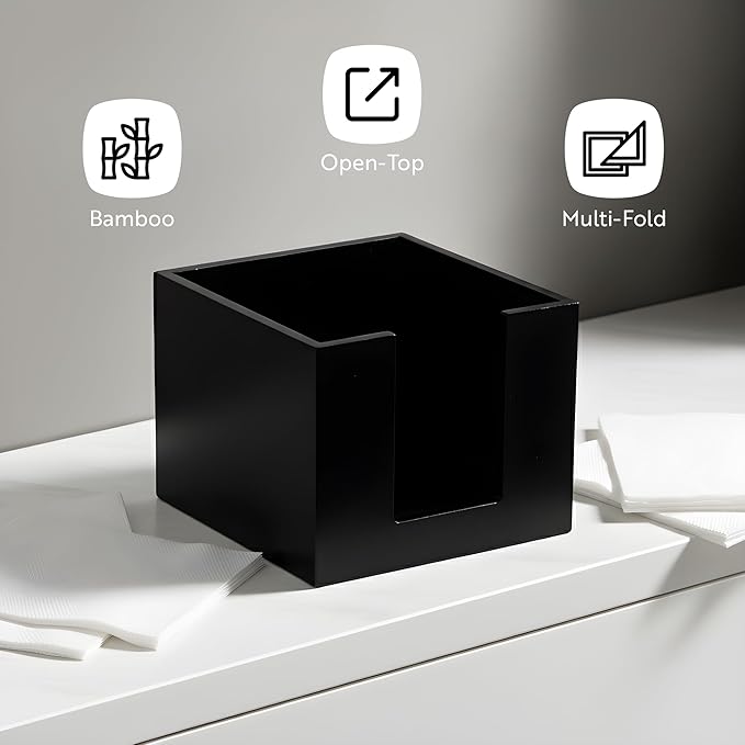 Restaurantware 5.5 x 4 Inch Cocktail Napkin Holder 1 Square Flat Napkin Holder - For Bars Kitchen Tables or Countertops Sturdy Black Bamboo Tissue Napkin Holder Dining Room Decor