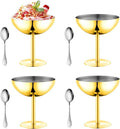 Ice Cream Bowls Stainless Steel Dessert Cups with Spoons Reusable Footed Sundae Cups Ice Cream Cups for Dessert, Frozen Yogurt, Gelato, Birthday Party Decorations (4, Glod)