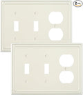 2-Pack Combo Duplex/Double Toggle Light Switch Cover Plate, Light Almond Pearls Decorative Switch Plates and Outlet Covers, Metal Wall Plates for Electrical Outlets