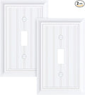 2-Pack Classic Beadboard Single Toggle Light Switch Cover Plate, Durable Natural Bamboo Fiber Decorative Switch Plate Covers, Pure White 1 Gang Wall Plate