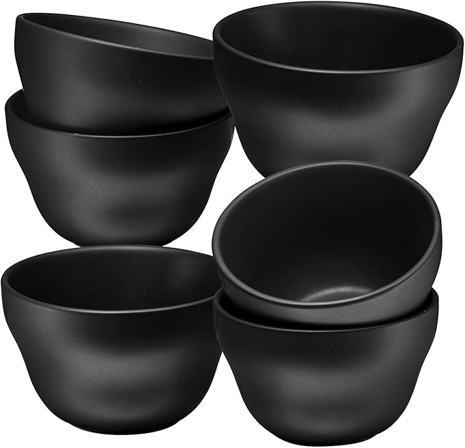 Bruntmor Set of 6 Ceramic Dessert Bowls - 8 Oz Chip and Dip Bowls for Parties, Small Ceramic Ramekins Set for Snacks, Nuts, and Dips - Custard Cups - Oven, Microwave, Dishwasher Safe - Matte Black