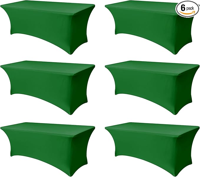 Spandex Table Cloths for 8 Foot Rectangle Tables-6 Pack Fitted Stretch Green Table Covers-Elastic Christmas Tablecloth for Party, Vendor Booth Display, Banquet Buffet Event, Craft Trade Show