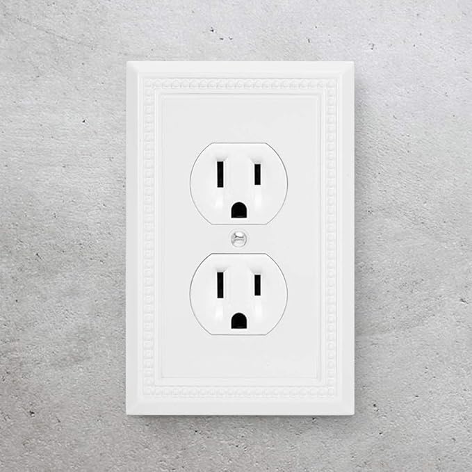 Henne Bery Sunken Pearls Heavy Duty Decorative Wall Plate Switch Plate Outlet Cover (Single Duplex, 2 Pack, White)