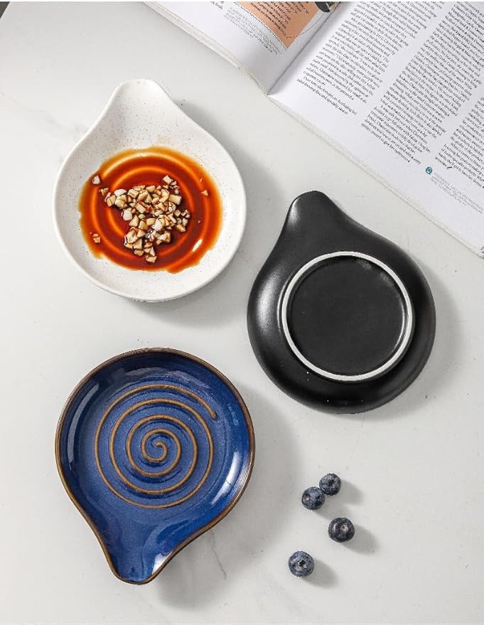 6-Inch Ceramic Spoon Rest - Heat Resistant, Non-Slip for Kitchen Utensils, Spoon Holder Stovetop, Dishwasher Safe - Elegant Spiral Design Blue, Housewarming Gift