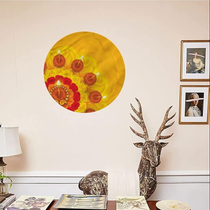Decorative Plates, Diwali Print Ornament, Flowers Diwali Festive, 10 Inch, 1 Plate with 1 Display Stand, Multicolor
