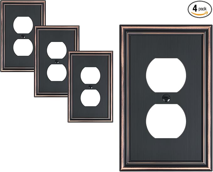 4-Pack Single Duplex Outlet Cover Plate, Decorative Aged Bronze Switch Plates and Outlet Covers, Metal Wall Plates for Electrical Outlets, 1 Gang Receptacle Cover, Corrosion Resistant