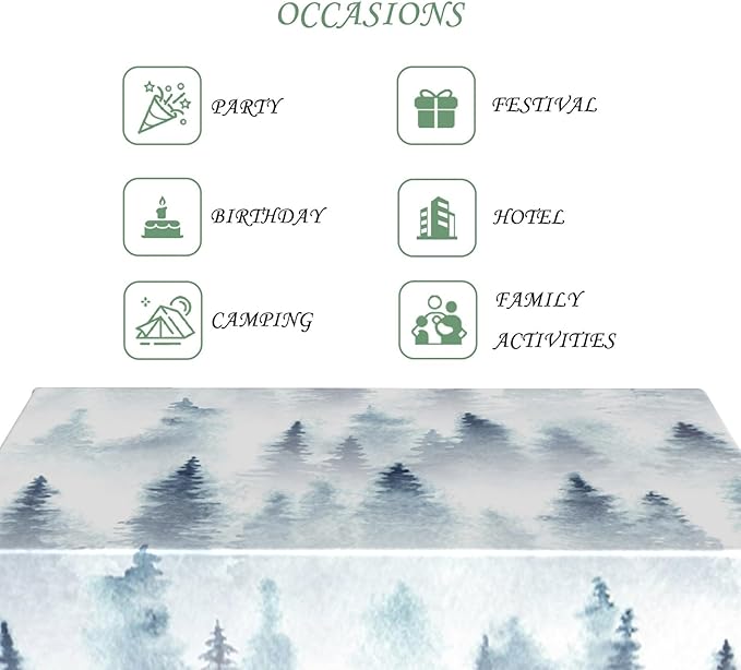 60x120 Inch Nordic Winter Nature Rectangle Tablecloth Misty Foggy Pine Trees Forest Table Cloth Waterproof Stain Resistant Table Cover for Kitchen Dining Picnic BBQ Home Holiday Party