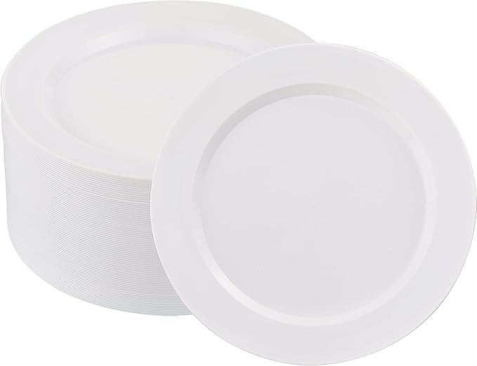 50 PCS White Plastic Plates for 50 Guests,10.25 inch Heavy Duty Disposable Plates for Wedding,Party,Birthday,Smooth Edge & Sturdy Dinner Plates