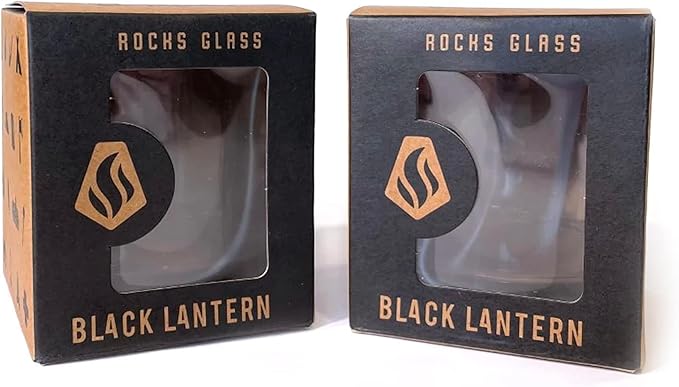 Black Lantern Cabin in the Forest Whiskey Glass Set – 11oz Old Fashioned Rocks Tumblers with Cabin & Pine Tree Design | Hand-Printed Heavy-Base Barware for Bourbon, Scotch & Cocktails (Set of 2)