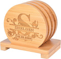 Personalized Bamboo Coasters, Custom Engraved Monogram Coasters with Holder, Great Gifts for Relatives, Friends or Yourself (Set of 4)