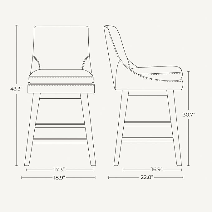 CHITA Bar Height Swivel Barstool with Back Set of 2, FSC Certified Upholstered Bar Stool, 30.7" H Seat Height, PU Leather in Dark Blue