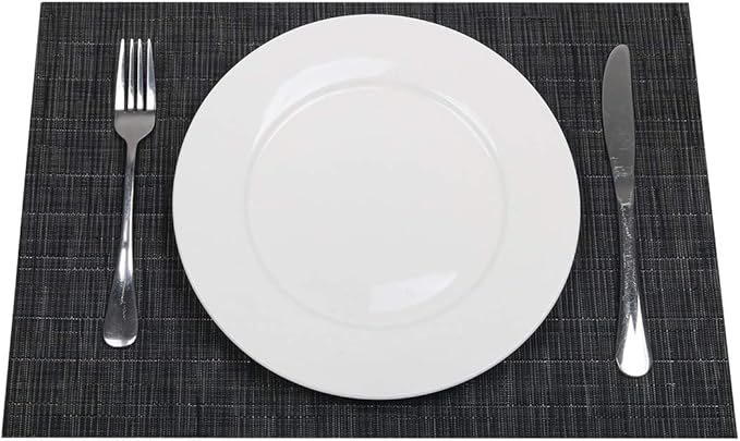 SHACOS Placemats Set of 4 Woven Vinyl Place Mats for Dining Table Wipe Clean Non Slip Table Mats (4, Black)