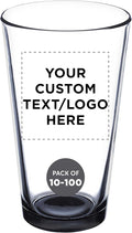 DISCOUNT PROMOS Custom Beer Pint Glasses 16 oz. Set of 10/50/100, Personalized Bulk Pack - Heavy Duty Glassware for Restaurant, Thick Base and Walls, Stackable - Black