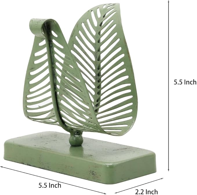 Owlgift Rustic Green Leaf Napkin Holder Set of 2 – Decorative Iron Tissue Organizer for Kitchen, Dining Table, or Entryway – Vintage Country Style Metal Letter Holder Rack