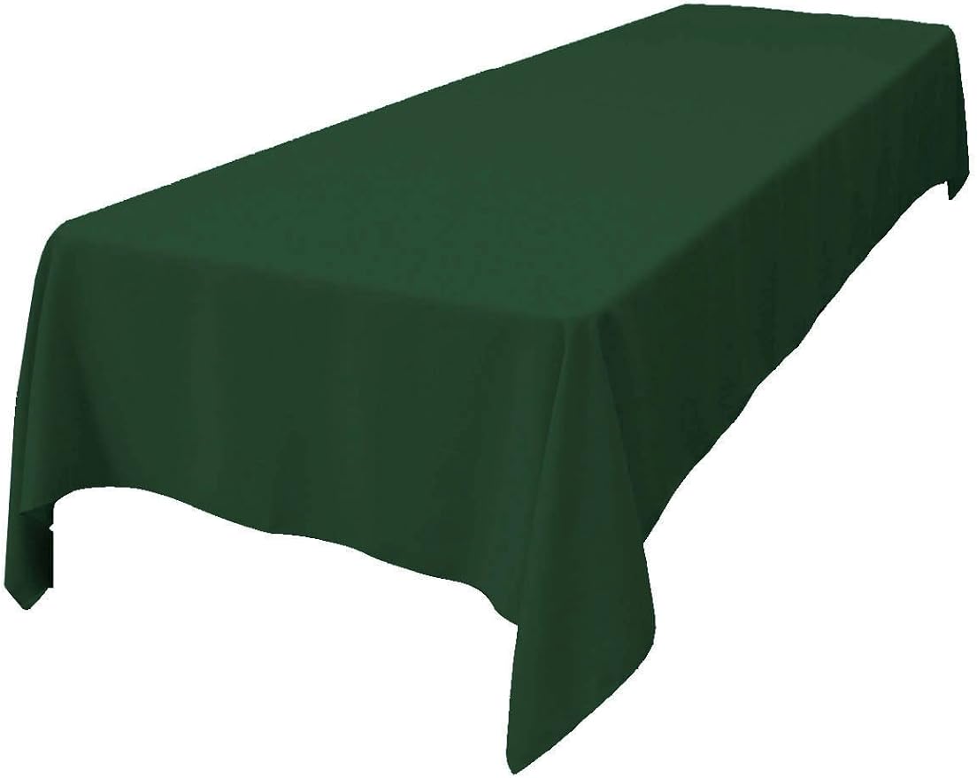 LA Linen Polyester Poplin Washable Rectangular Tablecloth, Stain and Wrinkle Resistant Table Cover 60x144, Fabric Table Cloth For Dinning, Kitchen, Party, Holiday 60 by 144-Inch, Hunter Green